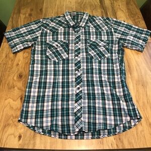 True Religion Green Plaid Embroidered Mens Button Down Short Sleeve Shirt XXL